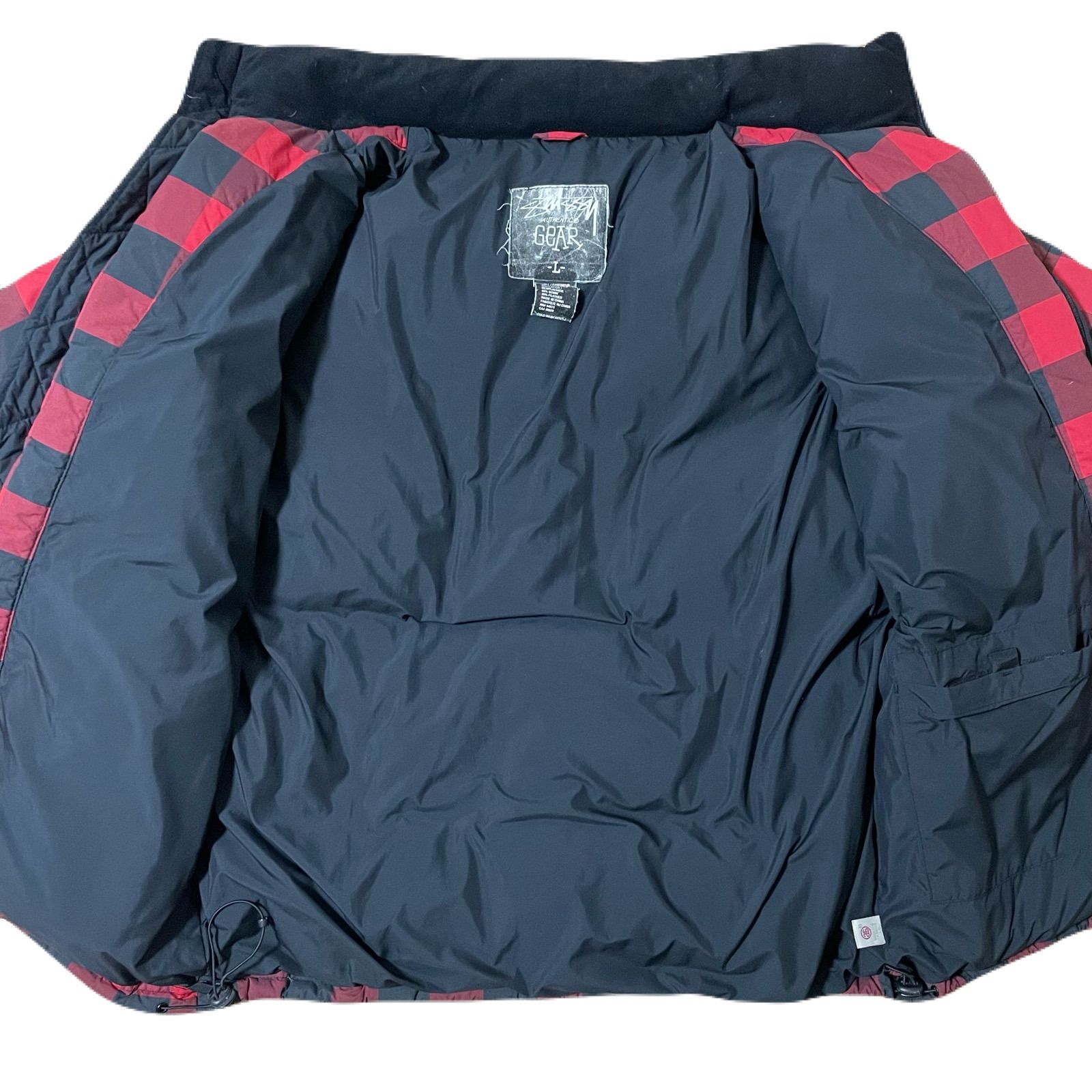 STUSSY 00s OLD ブロックチェック ダウンジャケット 両面刺繍ロゴ