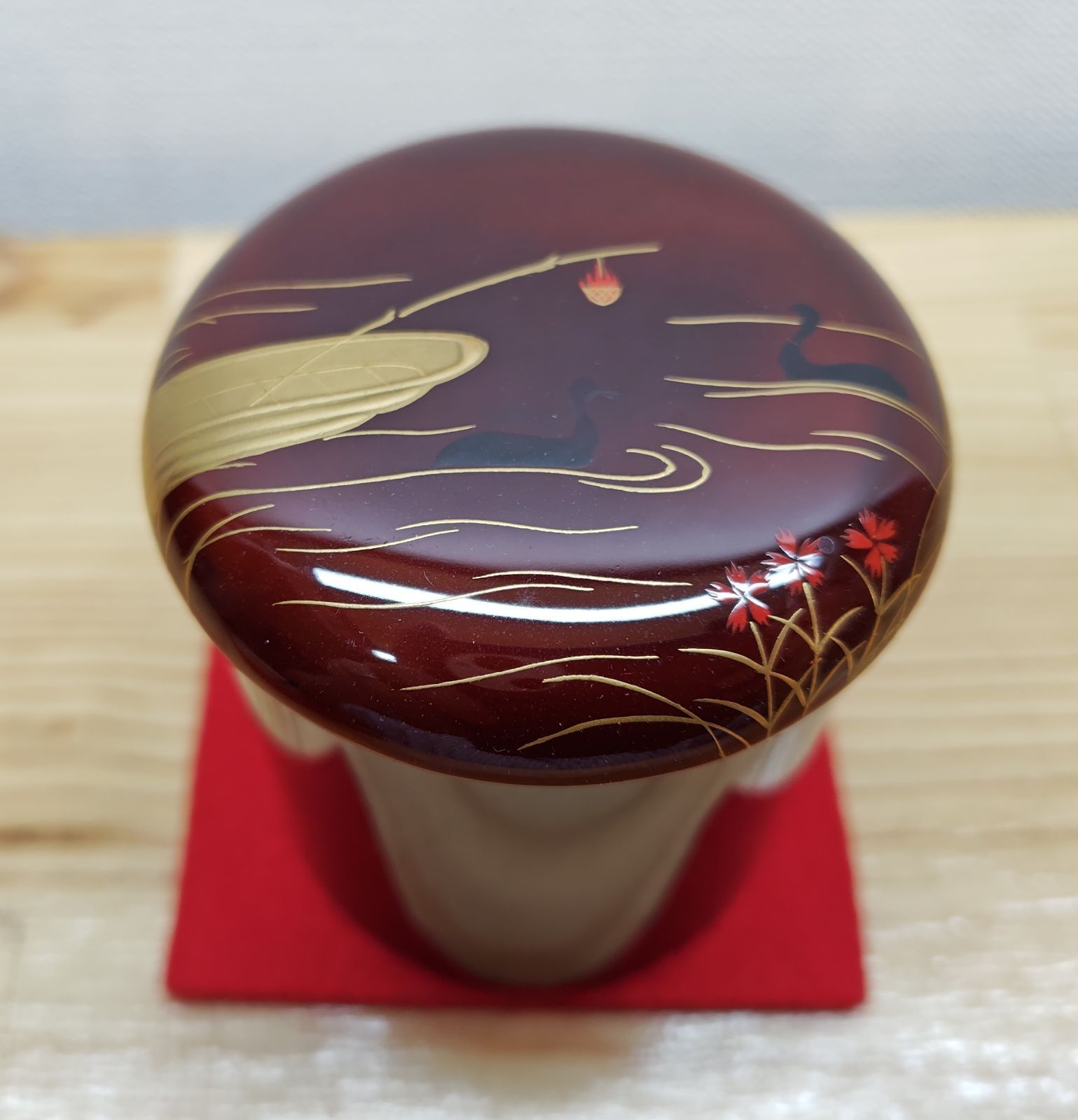 逢絢亭 茶道具 棗 金輪寺棗 山中塗 撫子に鵜飼蒔絵 木製 中村宗悦 共箱入り