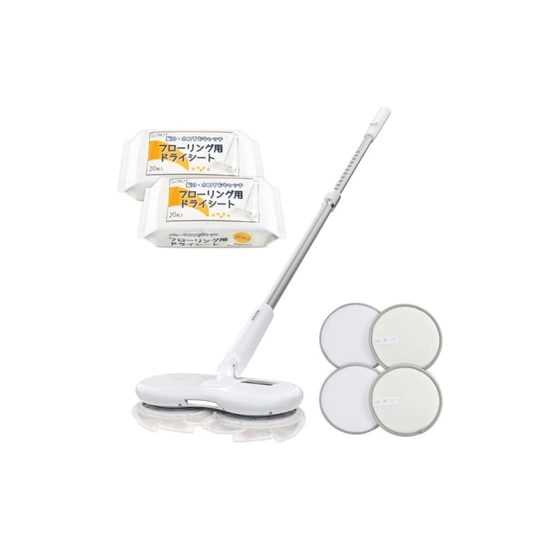 GOBOT 電動モップ コードレス電動回転モップクリーナー 市販のウェット ドライシートそのまま使用 モップクリーナー 長さ調整可 自立式 水拭 乾拭き 掃除道具 フロアクリーナー 0