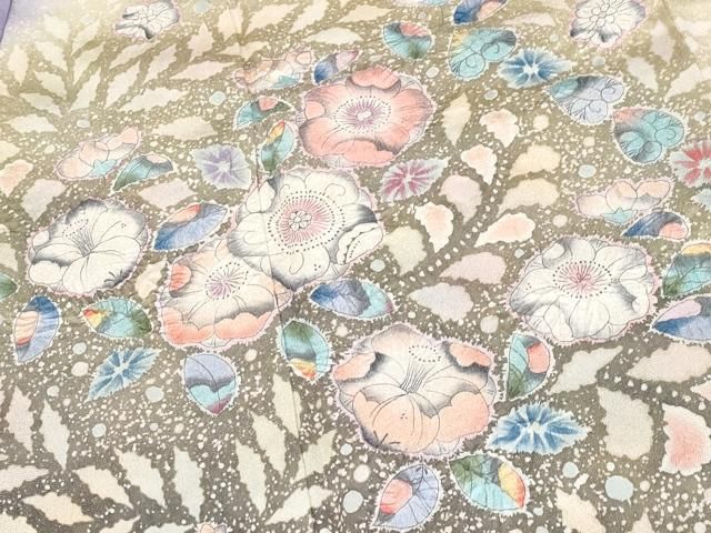 平和屋着物■極上　越後十日町の一流染匠　桐屋・翠山工房　振袖　絞り　辻が花　暈し染め　銀通し地　逸品　CYAA2856s5 平和屋着物□極上 越後十日町の一流染匠 桐屋・翠山工房 振袖 絞り