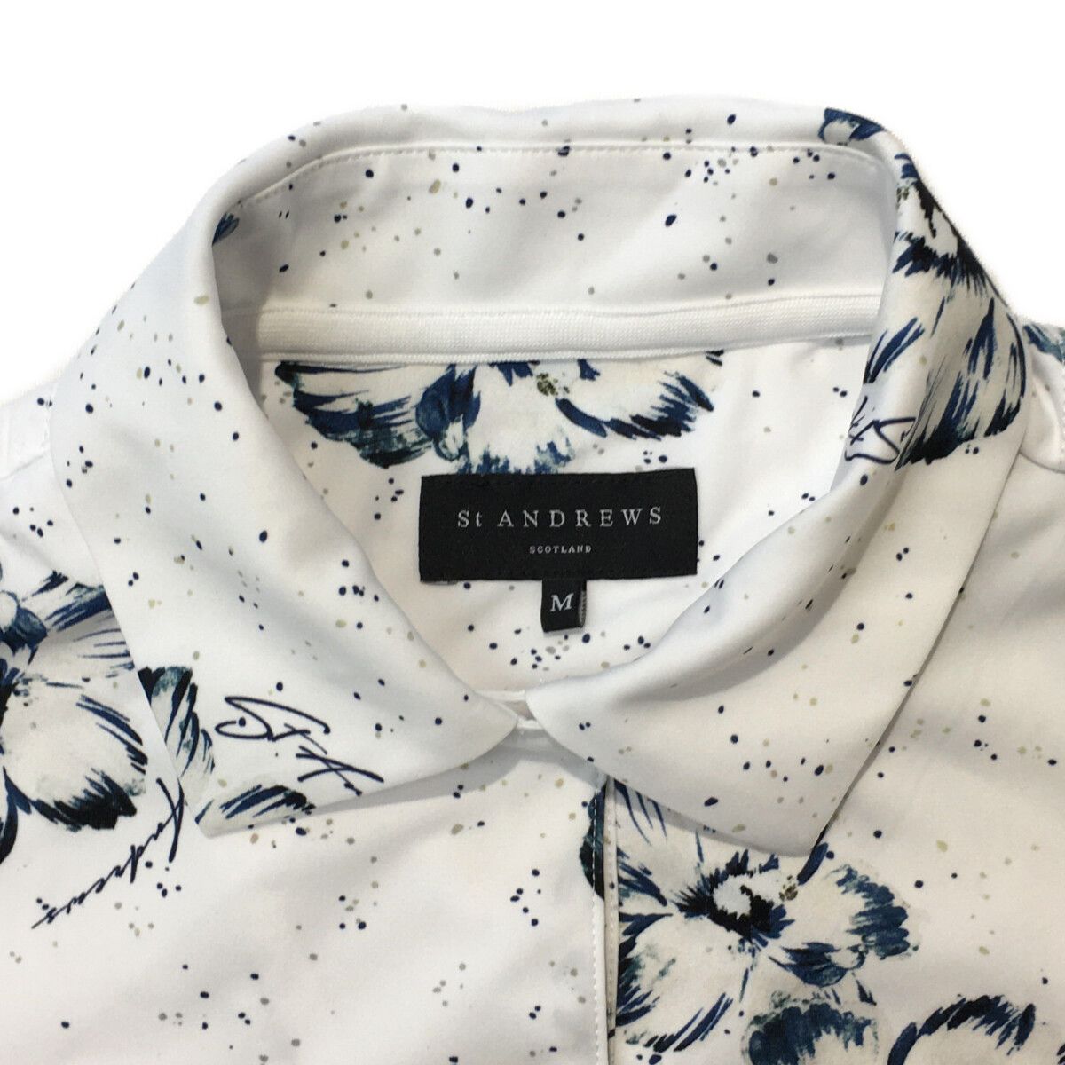 St.Andrews - coco 中古 セントアンドリュース StANDREWS レディース 半袖ポロシャツ M 白×紺 ホワイト×ネイビー 花柄 中古 レディース セントアンドリュース StANDREWS 半袖