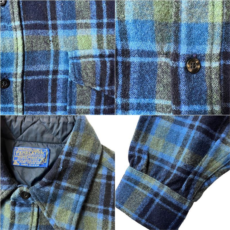 70s USA製 Pendleton チェック 長袖 ウール シャツ 16 / 70年代 アメリカ製 ビンテージ ペンドルトン ネイビー ブルー -  メルカリShops