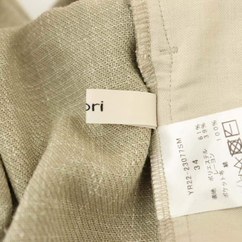 yori リネンライクハンサムパンツ　ベージュ34 23SM 新品未使用】yori リネンライクハンサムパンツ ベージュ 34