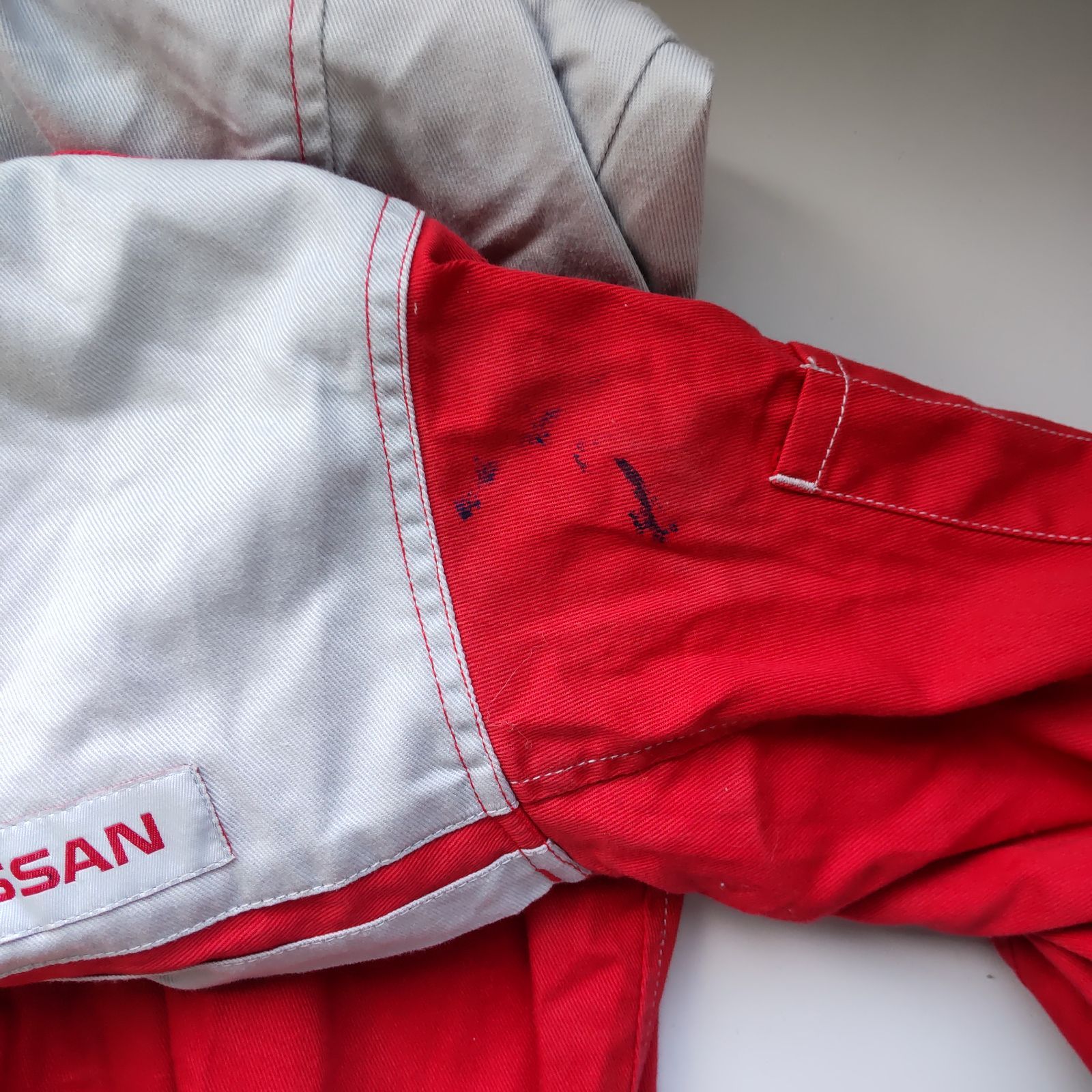 M10037 NISSAN 日産 作業服 2L LLサイズ レッド/グレー つなぎ メンズ