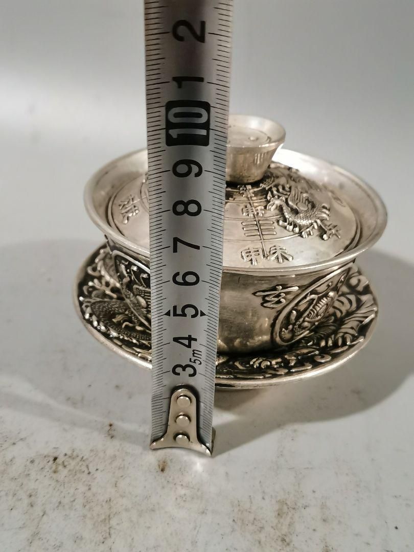 美術品・アンティーク・コレクション 中国茶器 銅器 四大神獣三才蓋碗