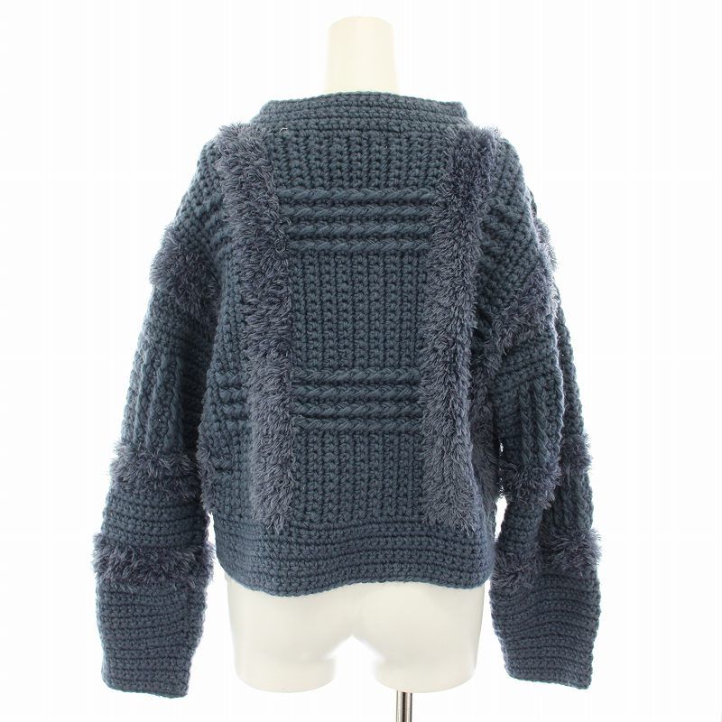 クラネ CLANE 22AW ワイドチェックハンドニット WIDE CHECK HAND KNIT セーター モックネック 長袖 1 青 ブルー 13106-2192 レディース クラネ CLANE 22AW ワイドチェックハンドニット WIDE CHECK HAND