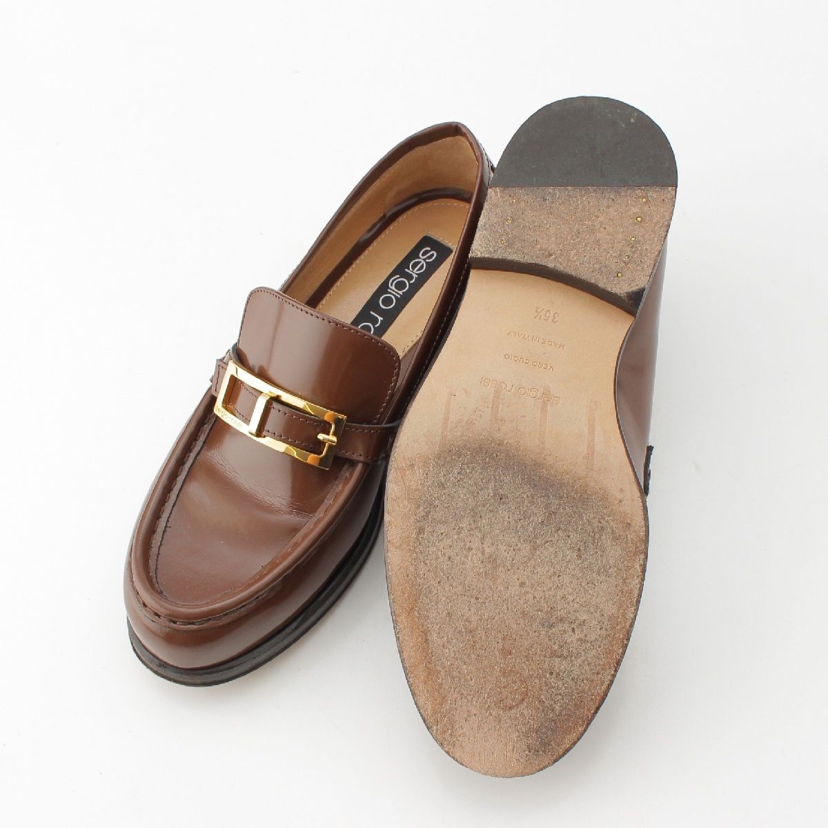 セルジオロッシ 22AW レザー ロゴ ベルト バックル ローファー 