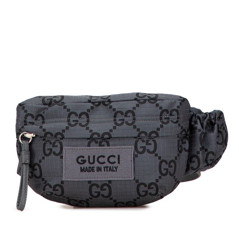 グッチ GGナイロン ウエストバッグ ボディバッグ 767934 グレー レザー エコナイロン メンズ GUCCI 1-0224124