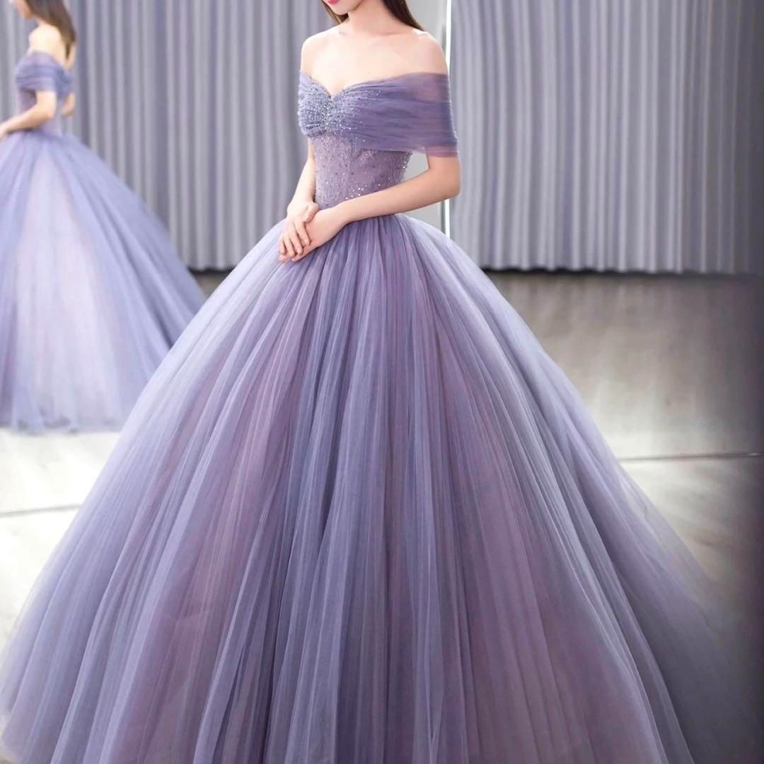シンプルオシャレな花柄レースのオフショル イブニングドレス シンプルオシャレな花柄レースのオフショル イブニングドレス