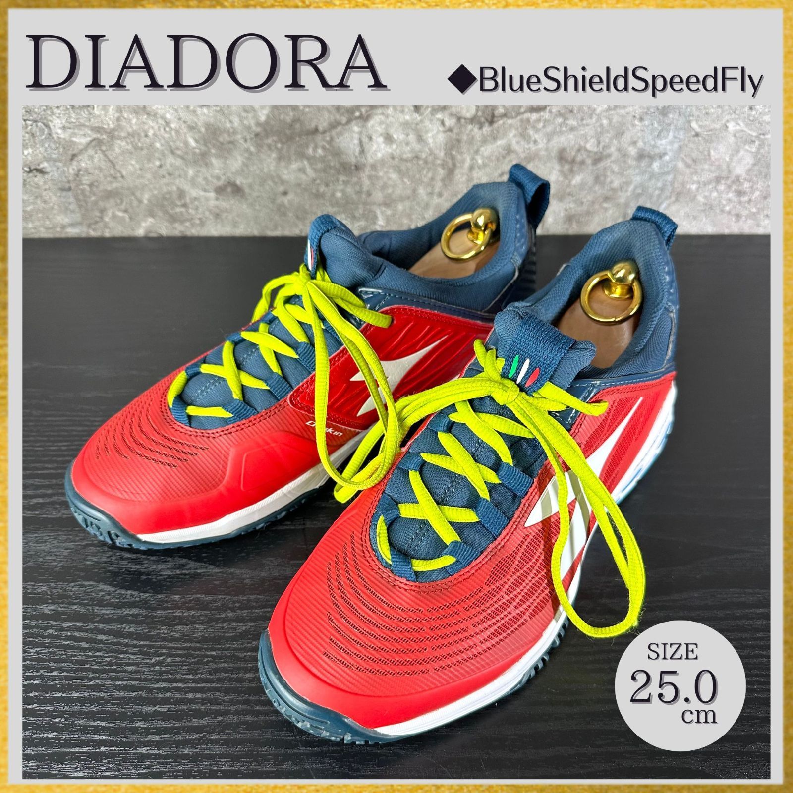 S307入手困難 DIADORA ブルーシールドスピードフライテニスシューズ25 S307 入手困難 美品 DIADORA ディアドラ ブルーシールド
