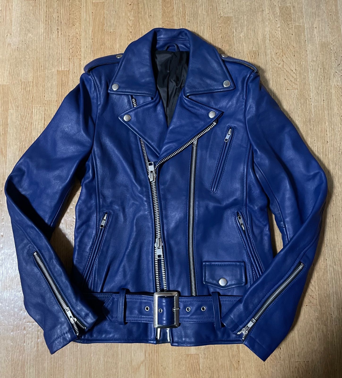 【美品】マニエラ　MANIERA ダブルレザージャケット　バイカラー　羊革 美品】マニエラ MANIERA ダブルレザージャケット バイカラー 羊革