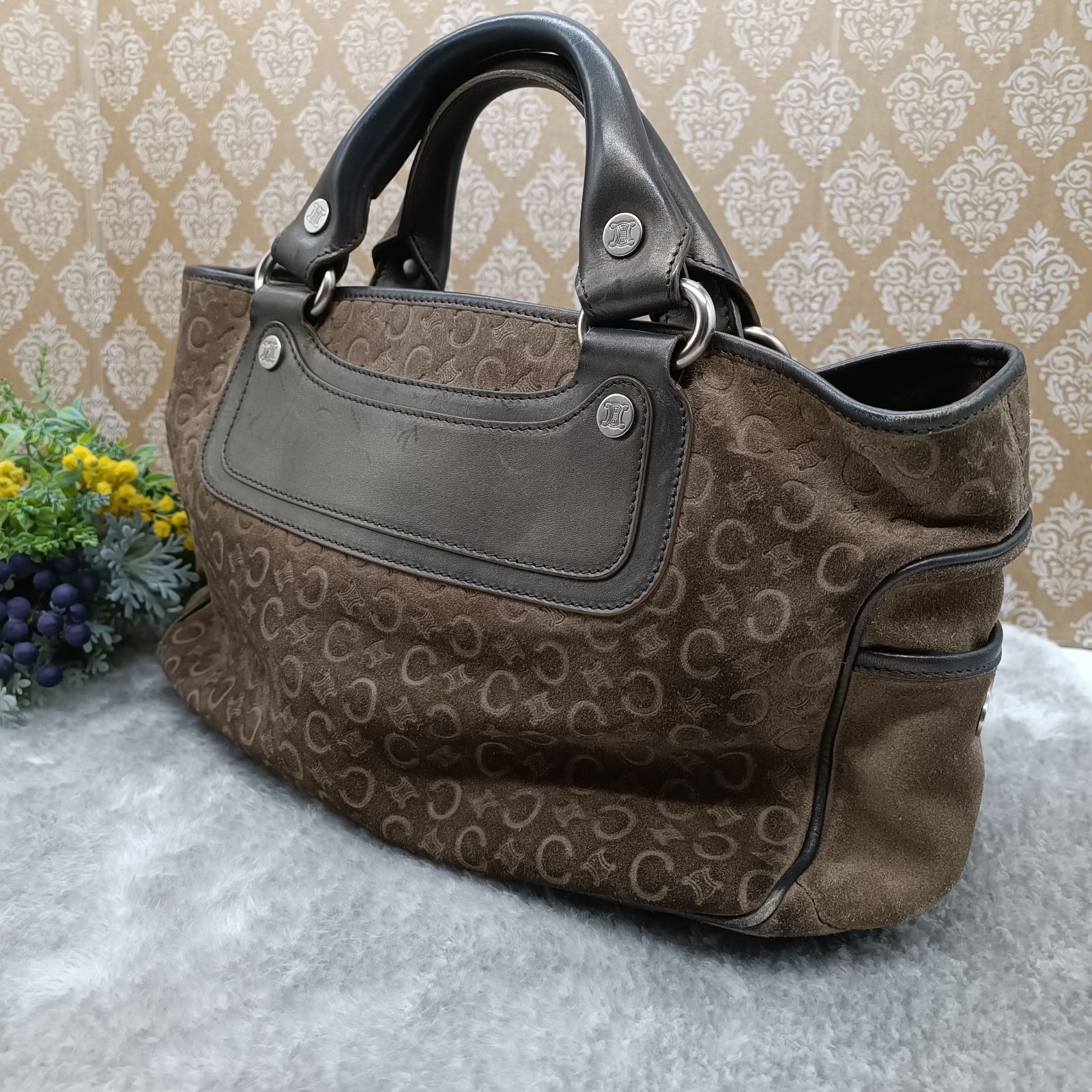 CELINE 》 セリーヌ ブギーバッグ ハンドバッグ スエード Cマカダム 総 