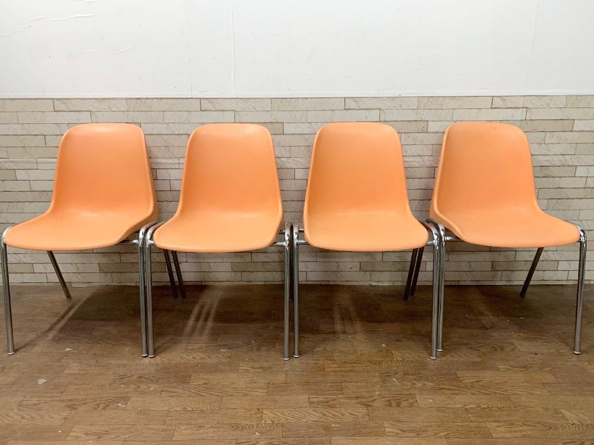 ◇イタリア製 MOD ELENA スタッキングチェア 4脚セット オレンジ 椅子