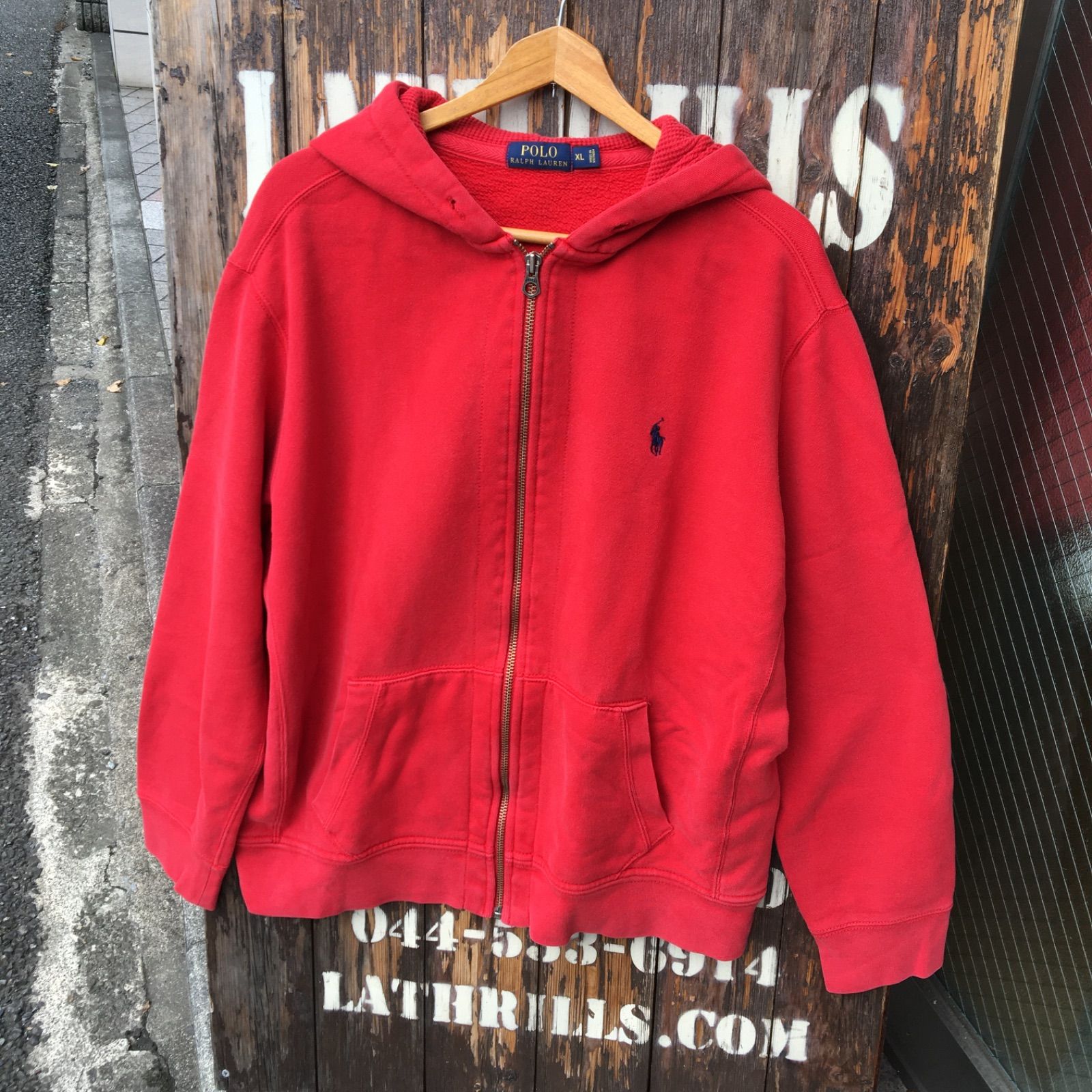 【Polo Ralph Lauren】ポロラルフローレン フルジップ スウェット パーカー  赤 無地◆Size:US-XL