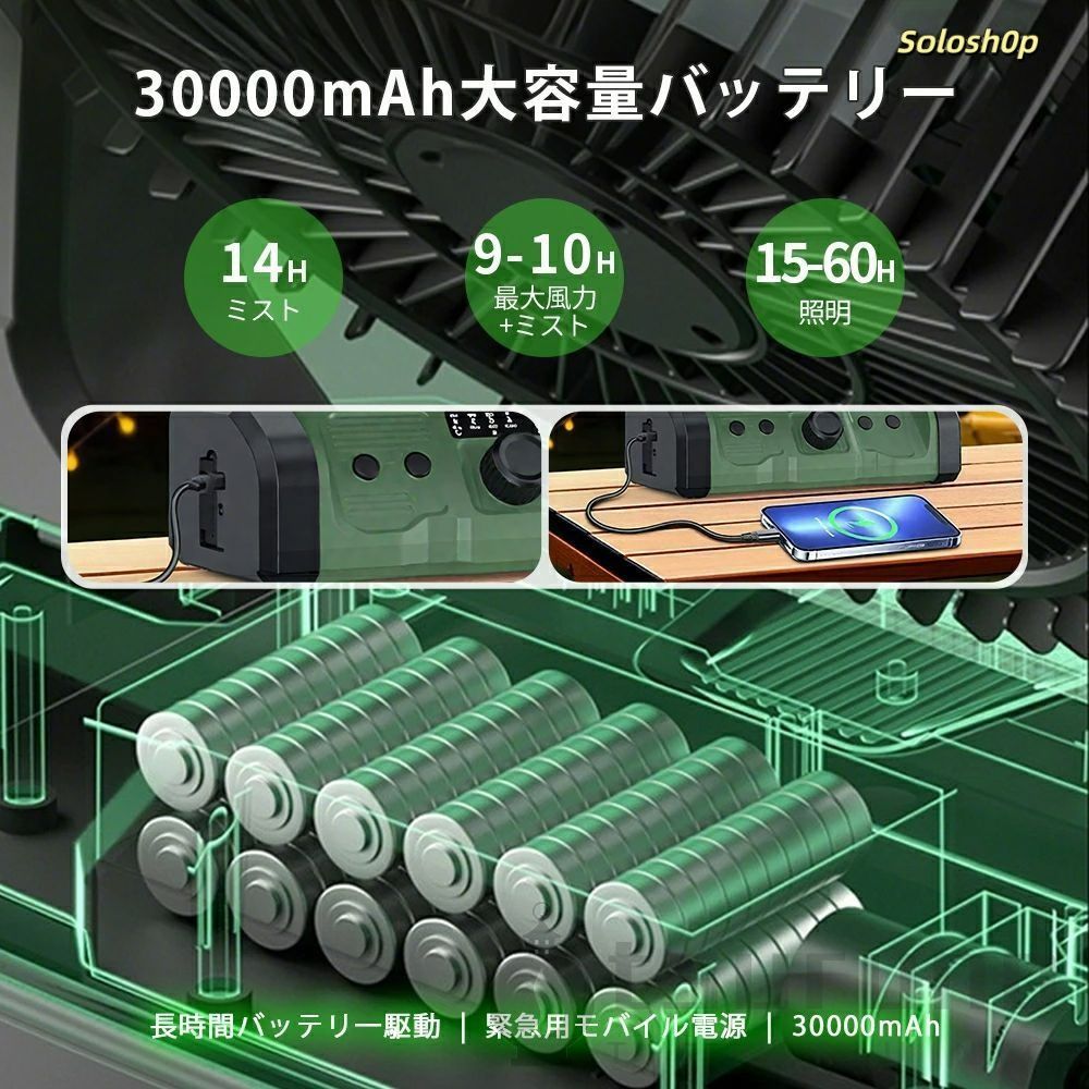 扇風機 キャンプ 扇風機 アウトドア 扇風機 ミストファン 自動首
