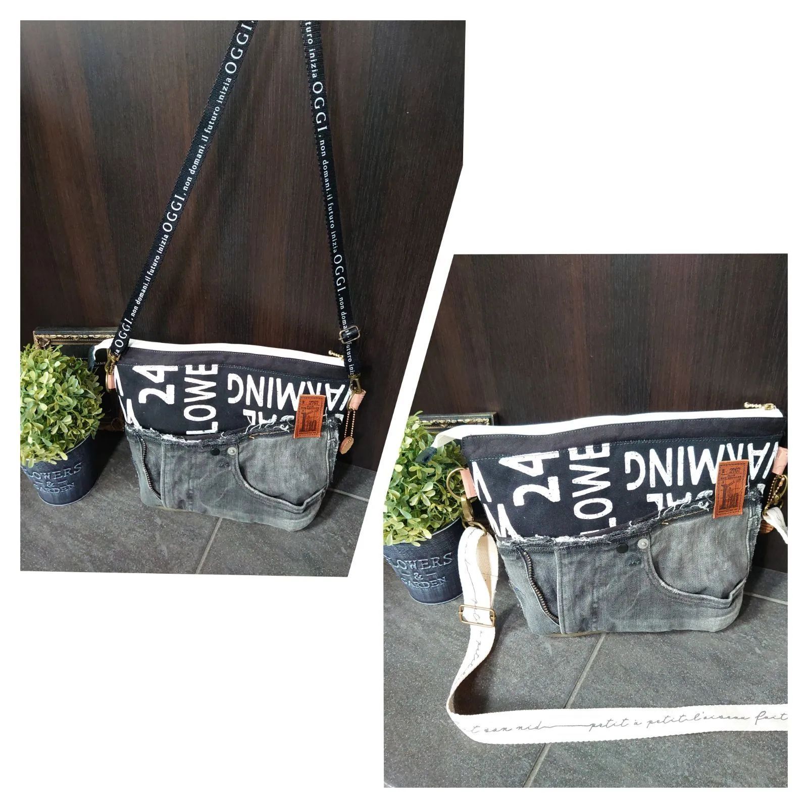 No.165【black DENIM✖️英字デニムリメイクショルダーバッグ  