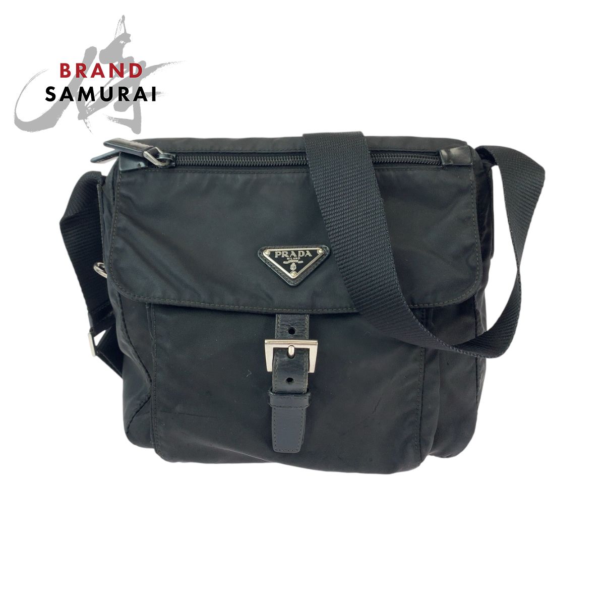 美品 PRADA プラダ テスート 三角ロゴプレート 男女兼用 ブラック 黒 シルバー金具 ナイロン 1BD994 ショルダーバッグ ポシェット 408598【中古】