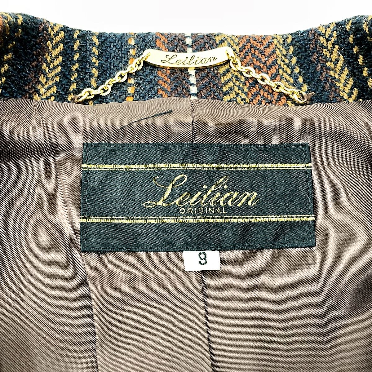Leilian レリアン テーラードジャケット ジャケット ダブル アウター 9号 ストライプ ブラウン系 ウール シルク レディース ファッション  USED