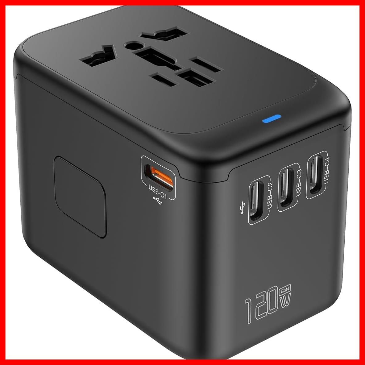 高速充電 Power Iron 海外 変換プラグ 120W 海外旅行 PD120W GaN 急速充電 6台同時充電 ACコンセント 海外用コンセント 全世界対応 C|BF|O|Aタイプ マルチ変換プラグ ヨーロッパ|韓国旅行|イギリス|アメリ