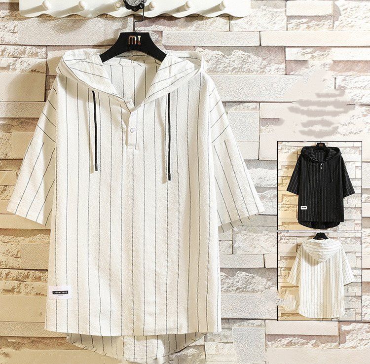 七分袖パーカー パーカー メンズ 薄手 七分袖パーカー 夏服 ストライプ柄 トップス メンズパーカー#ecbea13147