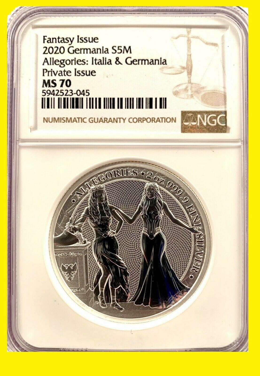 2020 2 oz Silver Allegies Germania ITALIA NGC MS70 LOW MINT LOW POP ERR