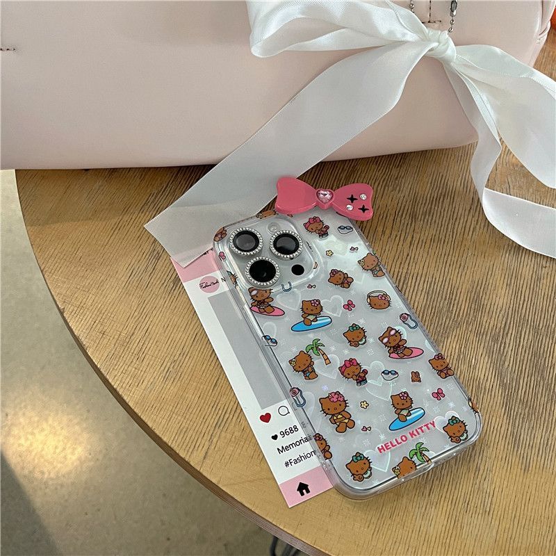 リボン ハローキティ hellokitty可愛い iPhone15ケース  スマホケース 透明ケース iPhone14proケース  iPhone13ケース 衝擊吸收 iPhoneケース