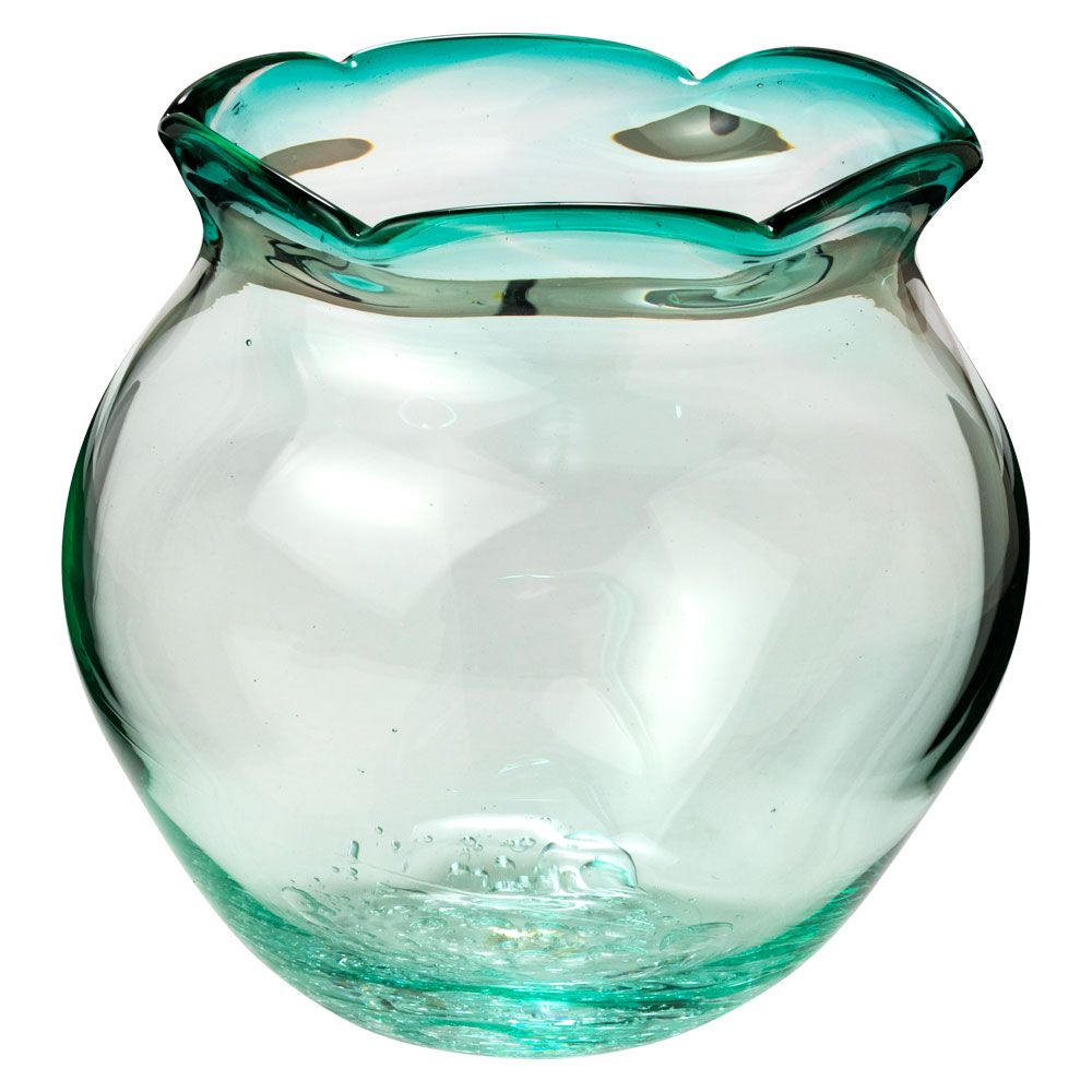 吹きガラスの金魚鉢 小009 青緑 滋賀県の吹きガラス工房より Glass g fish bowl Shiga craft