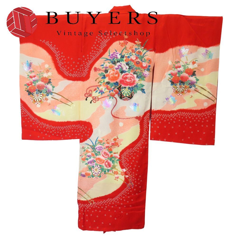 子供着物 祝着 正絹 金銀糸除く 化学繊維 赤 マルチ 女の子 七五三 古典柄 和装 呉服 和服 きもの