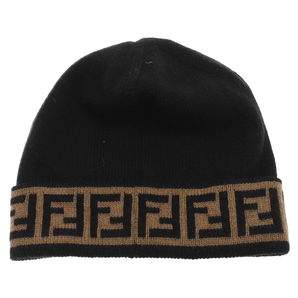 FENDI (フェンディ) ズッカ柄 ニットキャップ ビーニー ブラック
