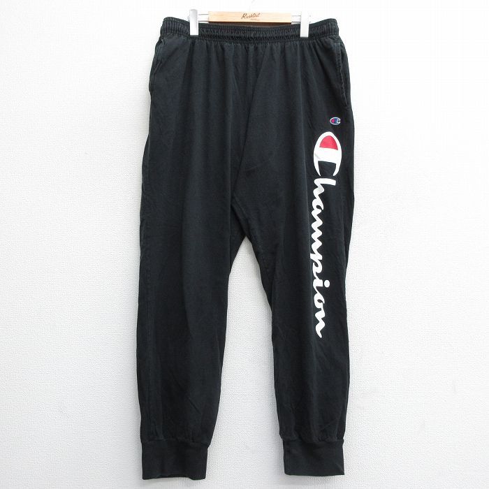 W41/古着 チャンピオン Champion イージー パンツ メンズ ビッグロゴ 大きいサイズ コットン 黒 ブラック 24sep18 中古 ボトムス ロング