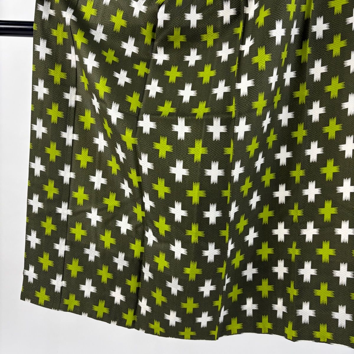 長襦袢 身丈122cm 裄丈61.5cm S 幾何学 茶緑色 正絹 秀品