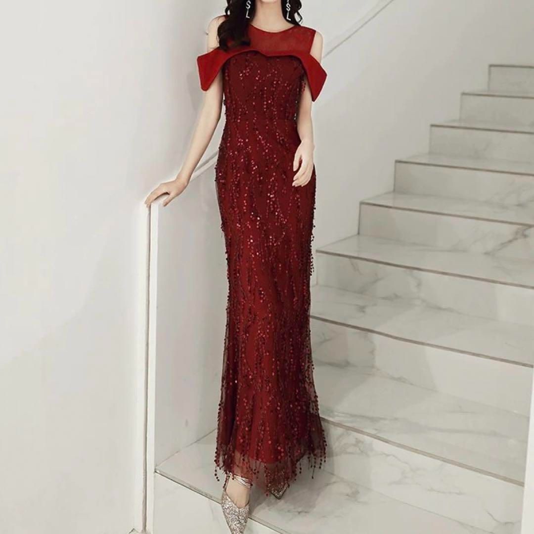 花柄レースにスパンコールが美しい オフショルイブニングドレス 花柄レースにスパンコールが美しい オフショルイブニングドレス