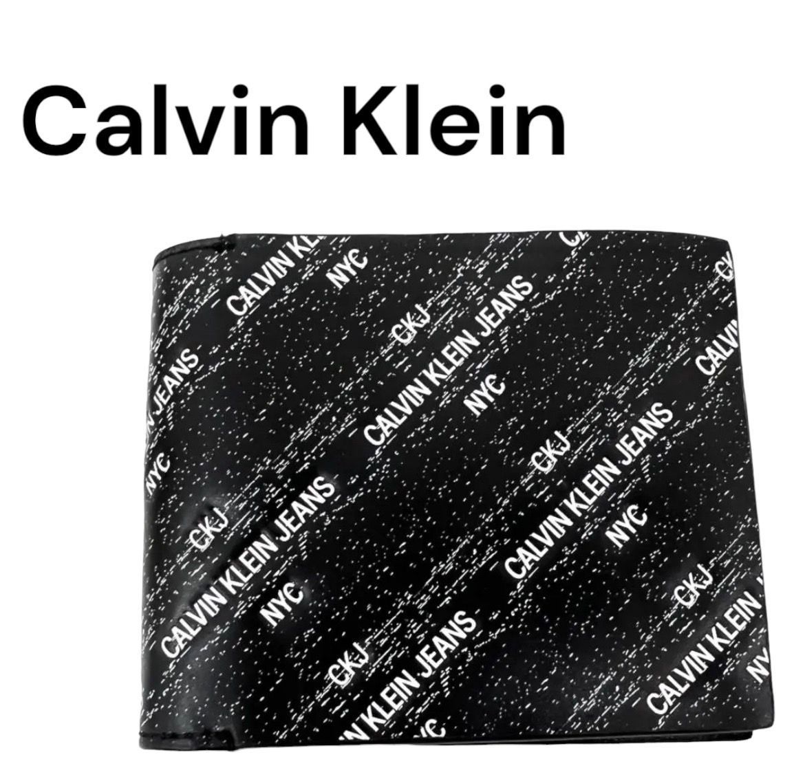 CALVIN KLEIN JEANS  カルバンクラインジーンズ オーバーデザイン ウォレット 二つ折り財布 ロゴ ブラック