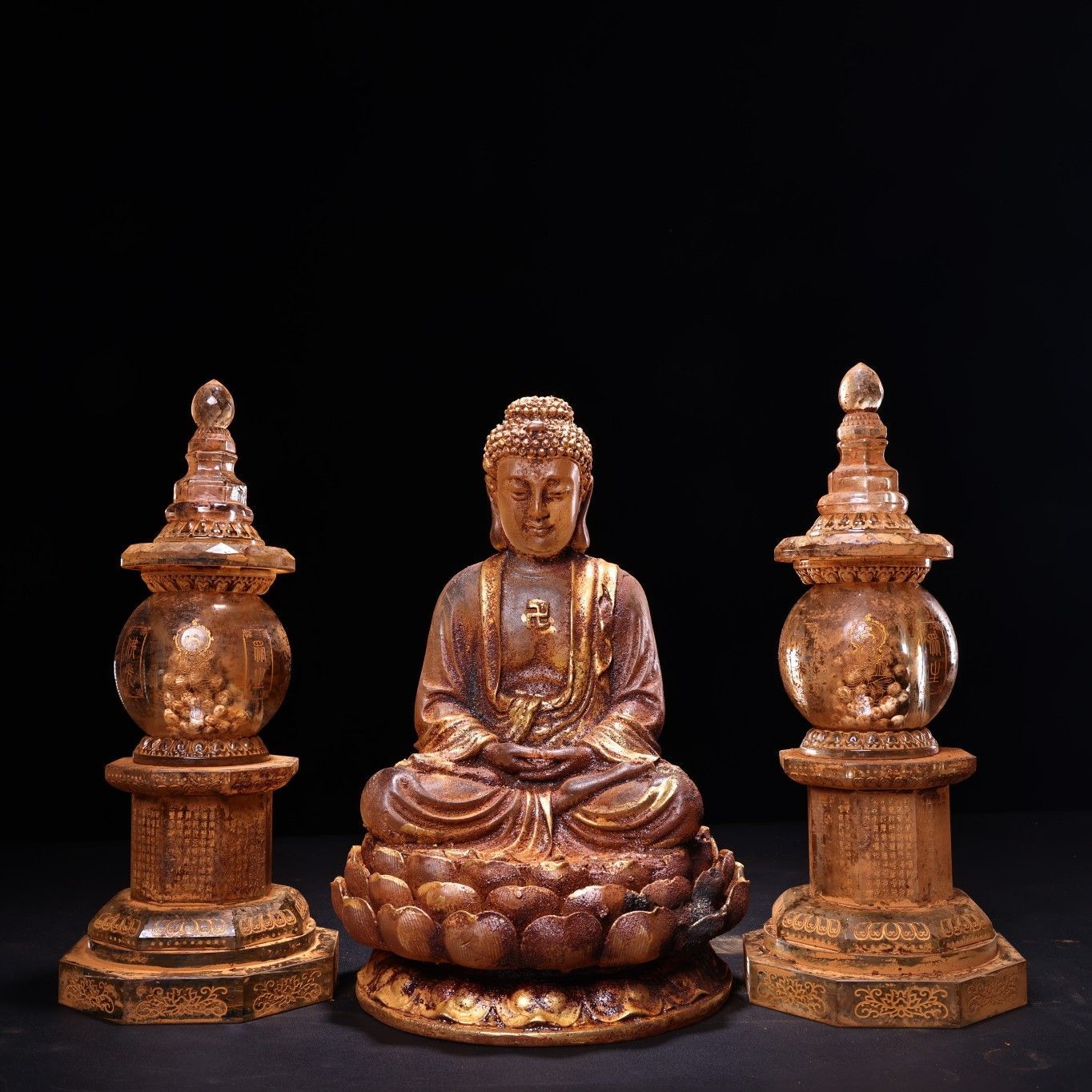 旧家蔵出し 古寺地宮出土 描金 銘文 釋迦牟尼像 仏塔 舍利塔 舍利子付 仏具 供養品 古美術品 収集家