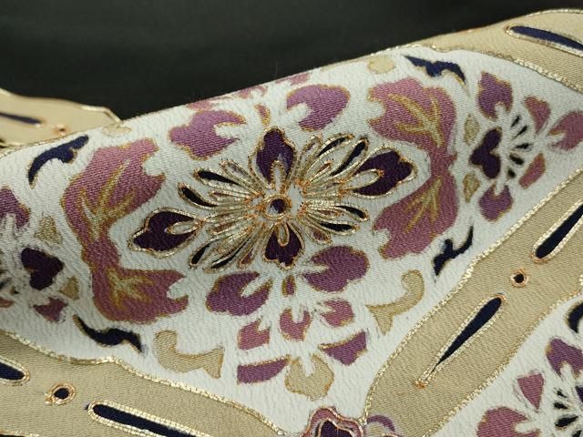 色留袖　金彩　金駒刺繍　刺繍　花模様　流線　一つ紋　着物　053a p c-906 訪問着 染め 金駒刺繍 草花文様 色留袖金彩金駒刺繍