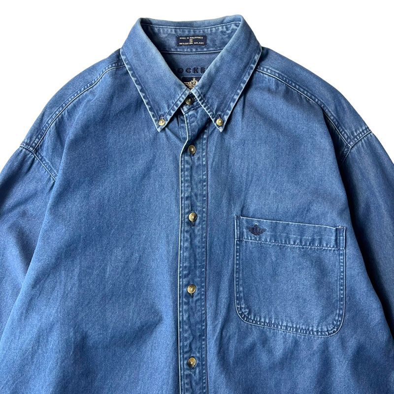 濃紺 90s DOCKERS コットン デニム ボタンダウン シャツ S / 90年代 オールド ドッカーズ リーバイス Levis 長袖シャツ