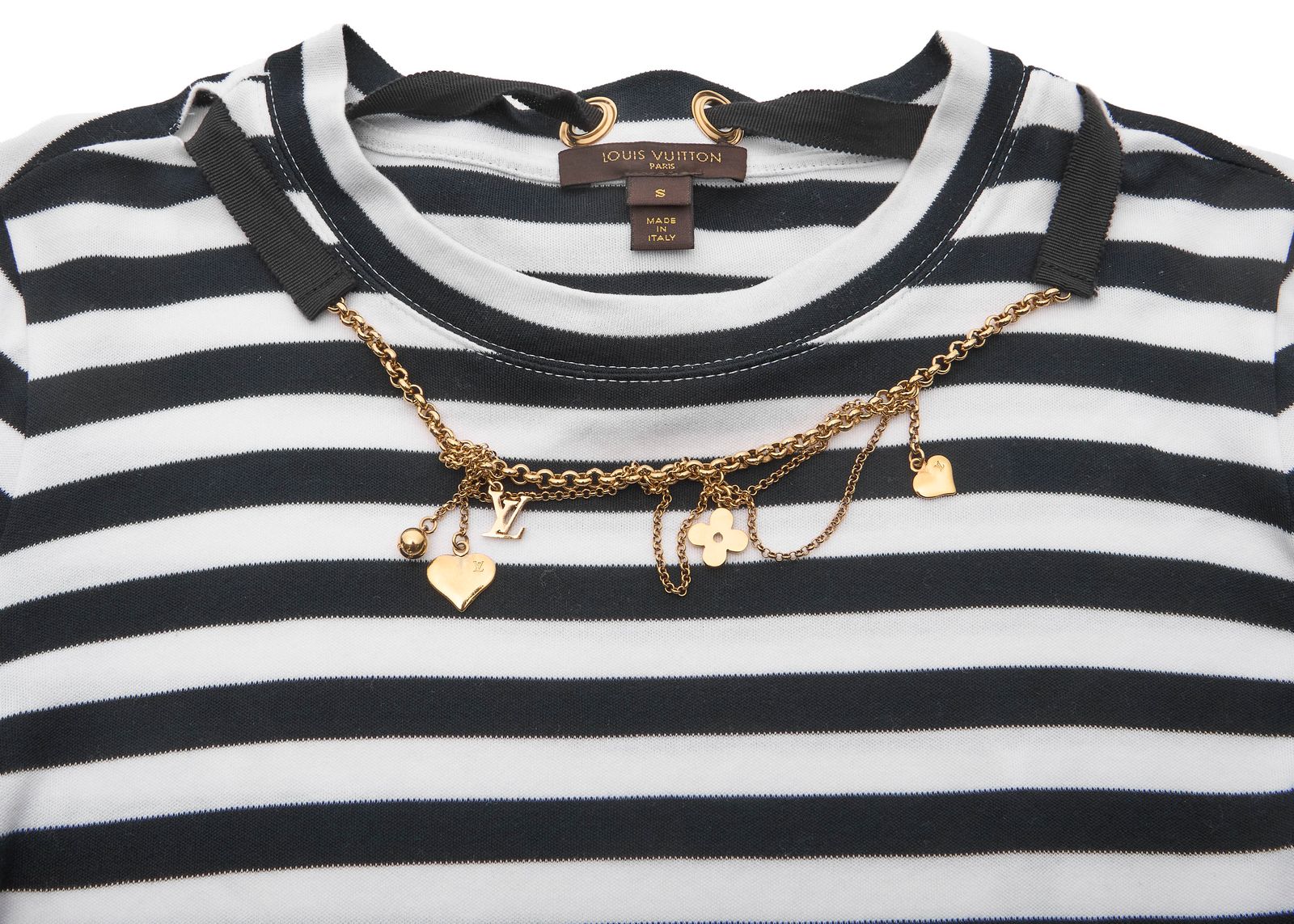 LOUIS VUITTON - 【返品可】LOUIS VUITTON ルイヴィトン チェーン ボーダー カットソー サイズS ネイビー×白 トップス Tシャツ 長袖 ブランド アパレル 返品可】LOUIS VUITTON ルイヴィトン チェーン ボーダー カットソー