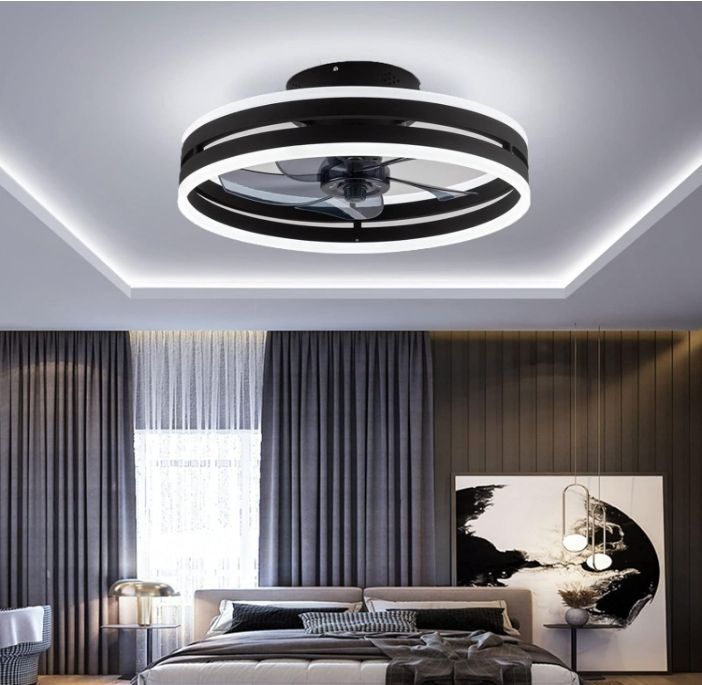 シーリングファンライト LED天井ファンライト 静音ファン付き照明 シーリングライト リモコン付き調節可能な風速 (黒