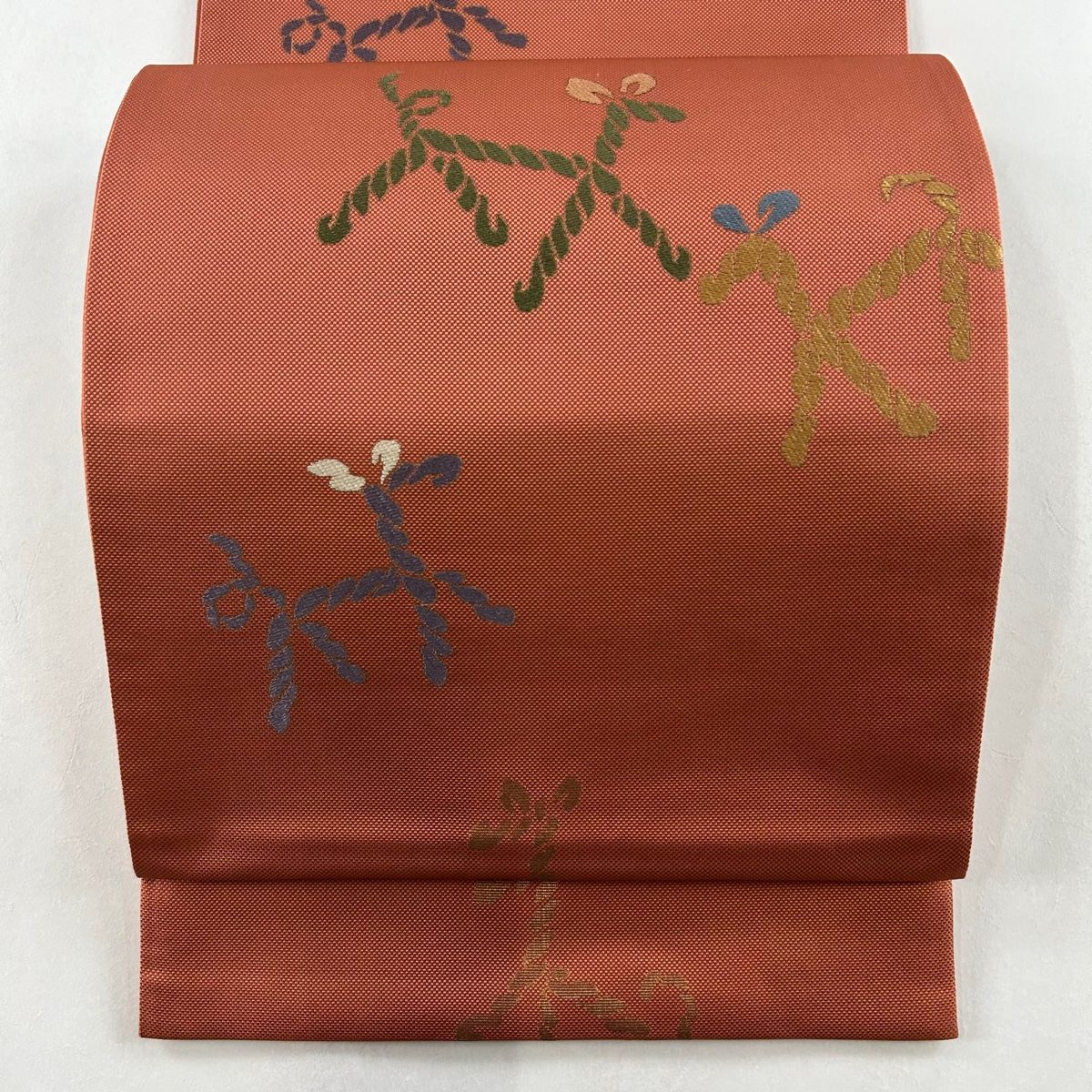 袋帯 秀品 犬 箔 サーモンピンク 六通 正絹