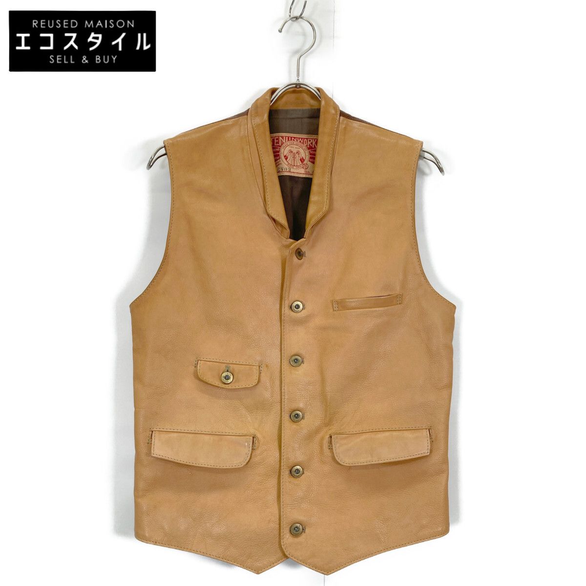 極美品天神ワークスCRAFTSMAN VEST CV02 レザーベスト