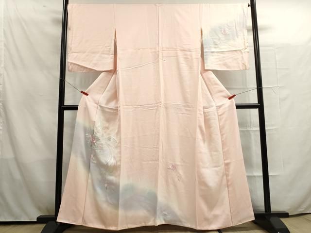 D349 中国刺繍　乱針刺繍　訪問着　正絹　着物　袷　極美品 D349 中国刺繍 乱針刺繍 訪問着 正絹 着物 袷 極美品