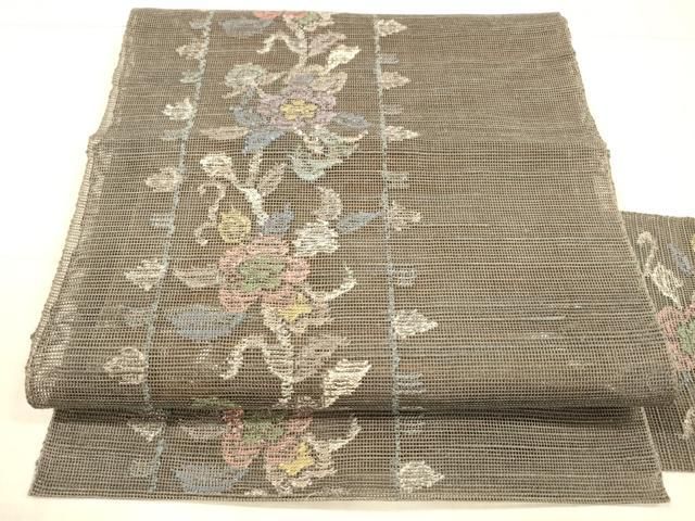 平和屋着物＊夏物 1854年創業 帯屋捨松 八寸名古屋帯 草花文 正絹 DAAX0247cm