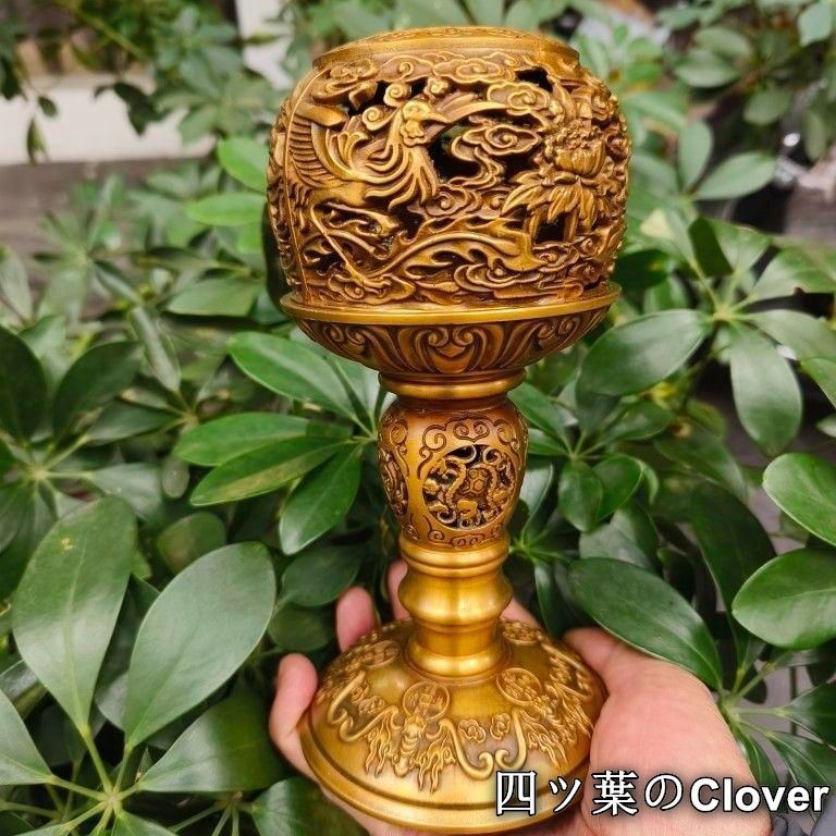 銅製 透かし彫り双鳳香炉 灯籠薫香炉 香道具 装飾品 工芸品 置物