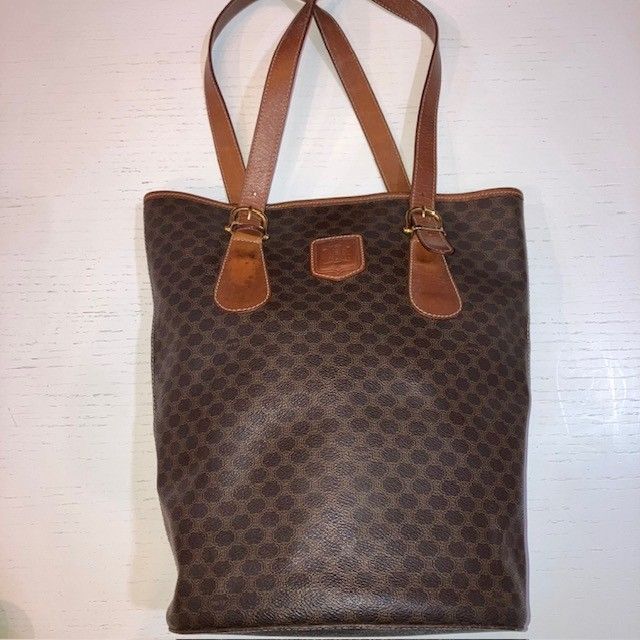 セリーヌ CELINE PVCレザー マカダム柄 トリンオフレザーロゴ バケツ型