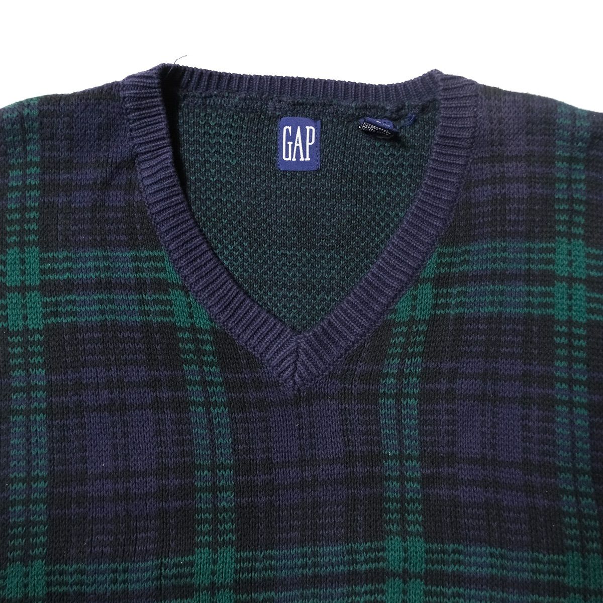 90\u0027s ギャップ GAP ブラックウォッチ Vネック コットン ニット ベスト