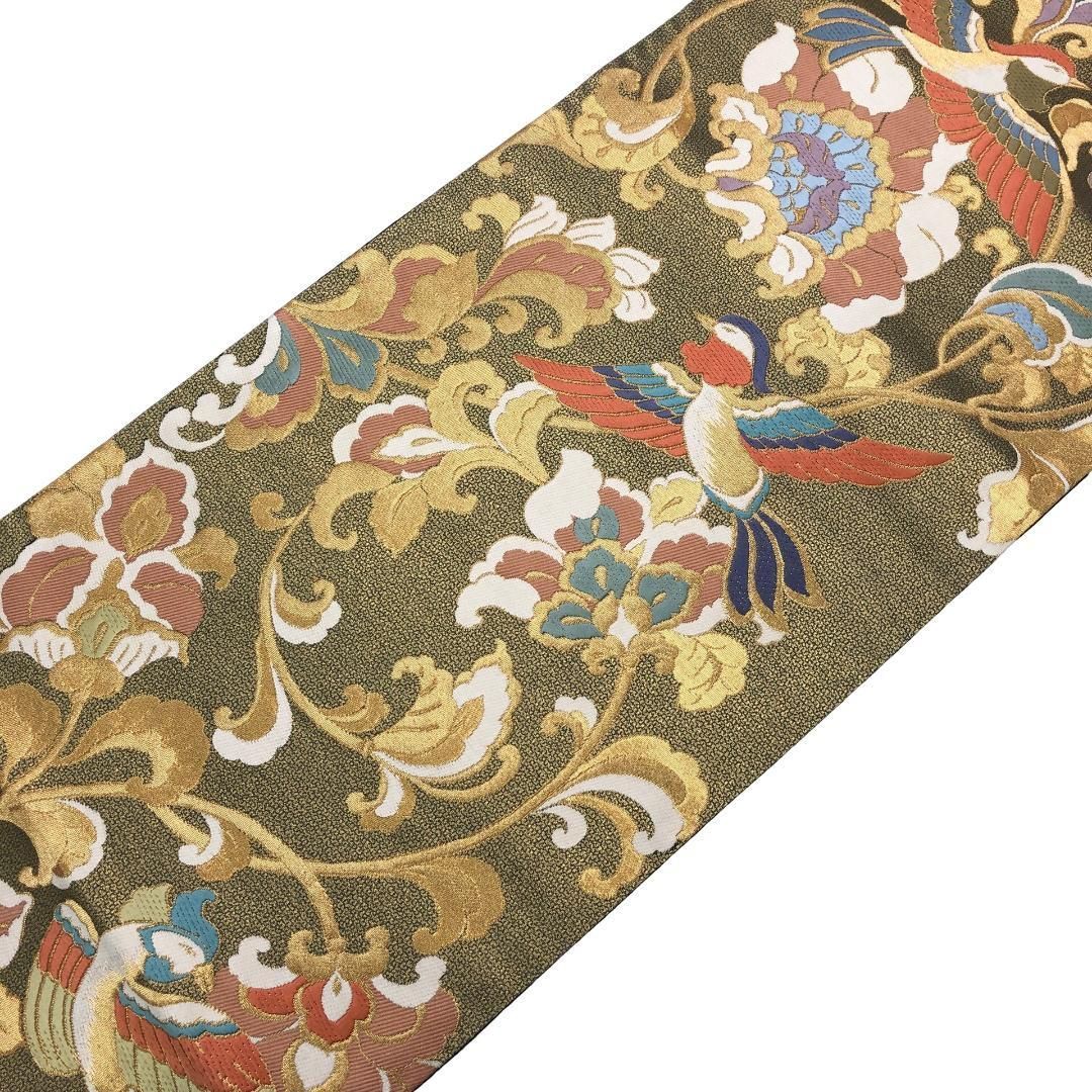 袋帯 唐織 花唐草模様 花喰い鳥 金色 O-5031 - メルカリ 