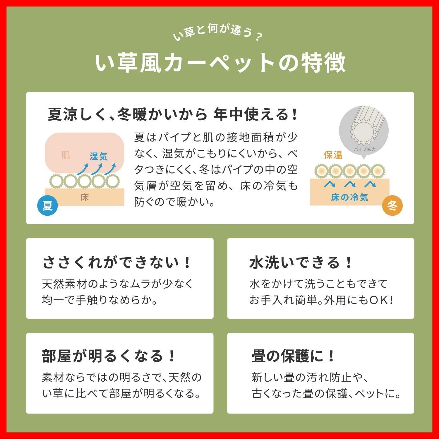 矢倉 い草風 江戸間6畳 柄上敷き グリーン 花ござ PP柄上敷き 水洗いOK 萩原 約261X352cm