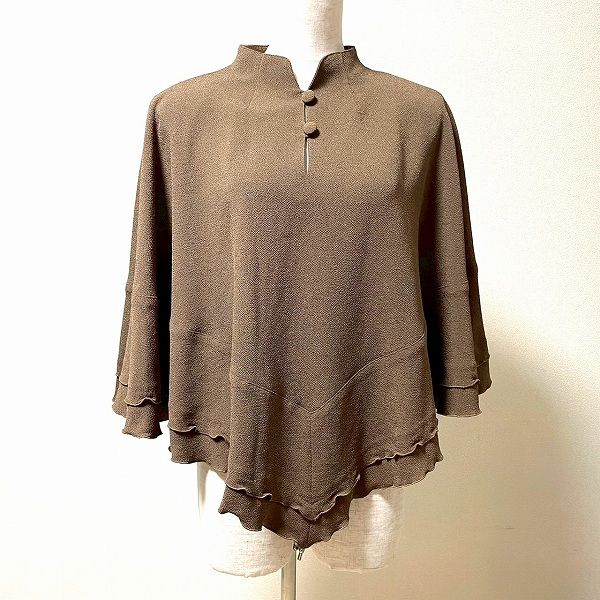 anc シセンドウ ヒトシタムラ 詩仙堂 HITOSHI TAMURA カットソー 茶 ちりめん ポンチョ風 フリル レディース 967331