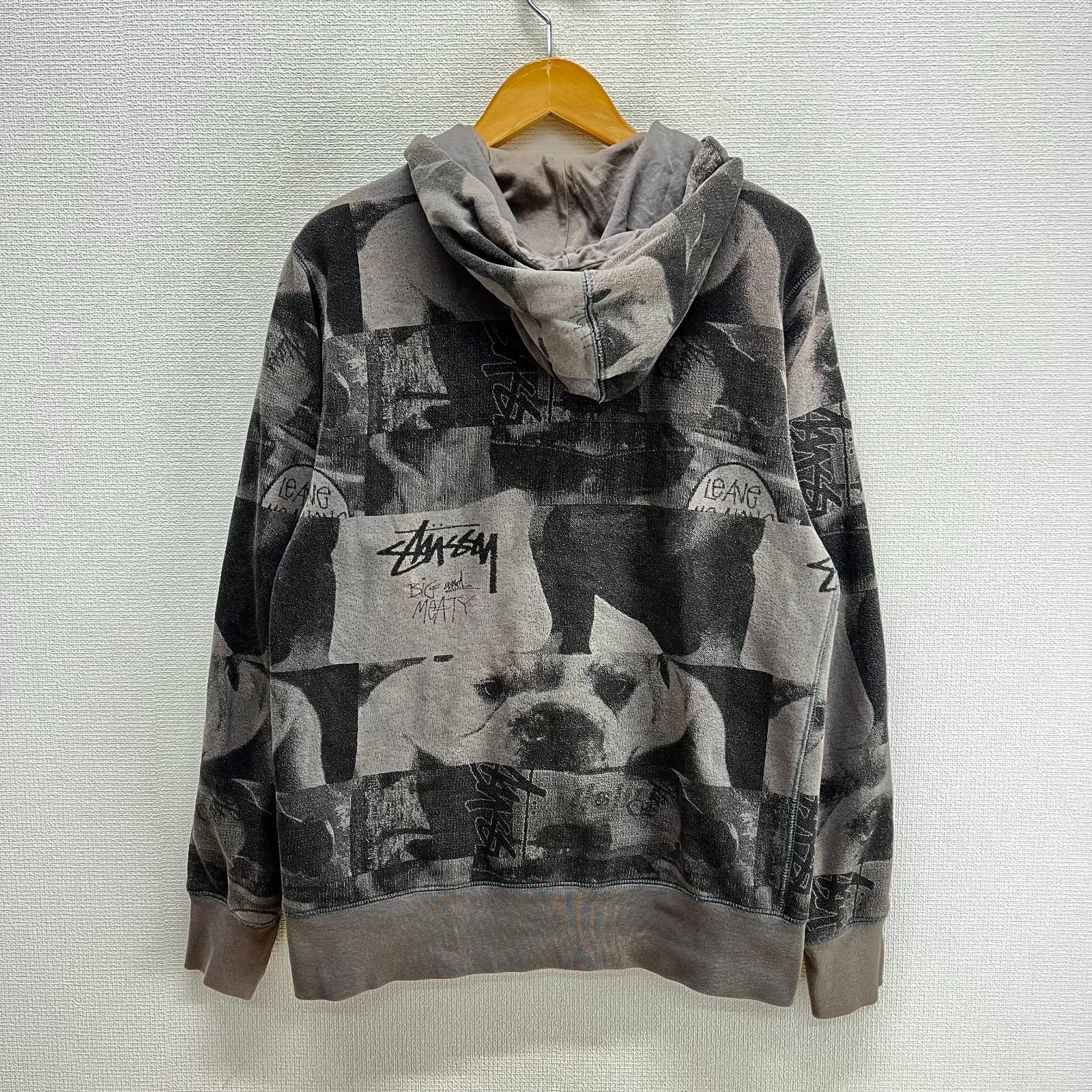 STUSSY / ジップパーカー/XL/ブラック/総柄 STUSSY ステューシー 総柄 ジップアップパーカー XLサイズ 黒 ブラック