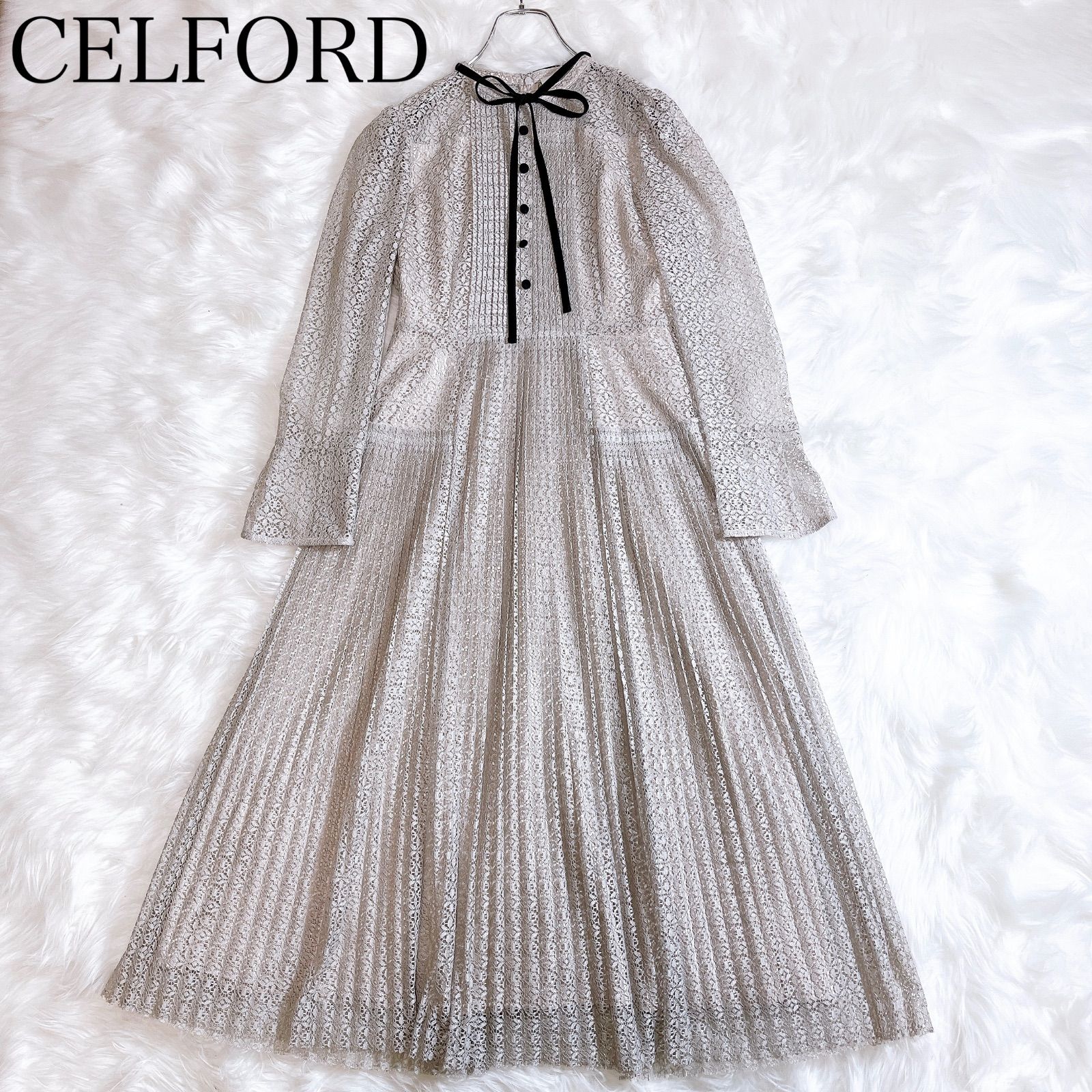 セルフォード　ボウタイ付きレースマーメイドワンピース36新品未使用 CELFORD セルフォード ボウタイ付きレースマーメイドドレス